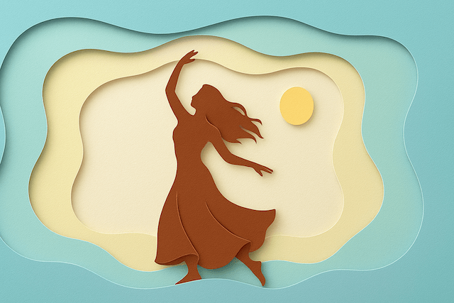 figura femminile che danza stile paper cut colori pastello