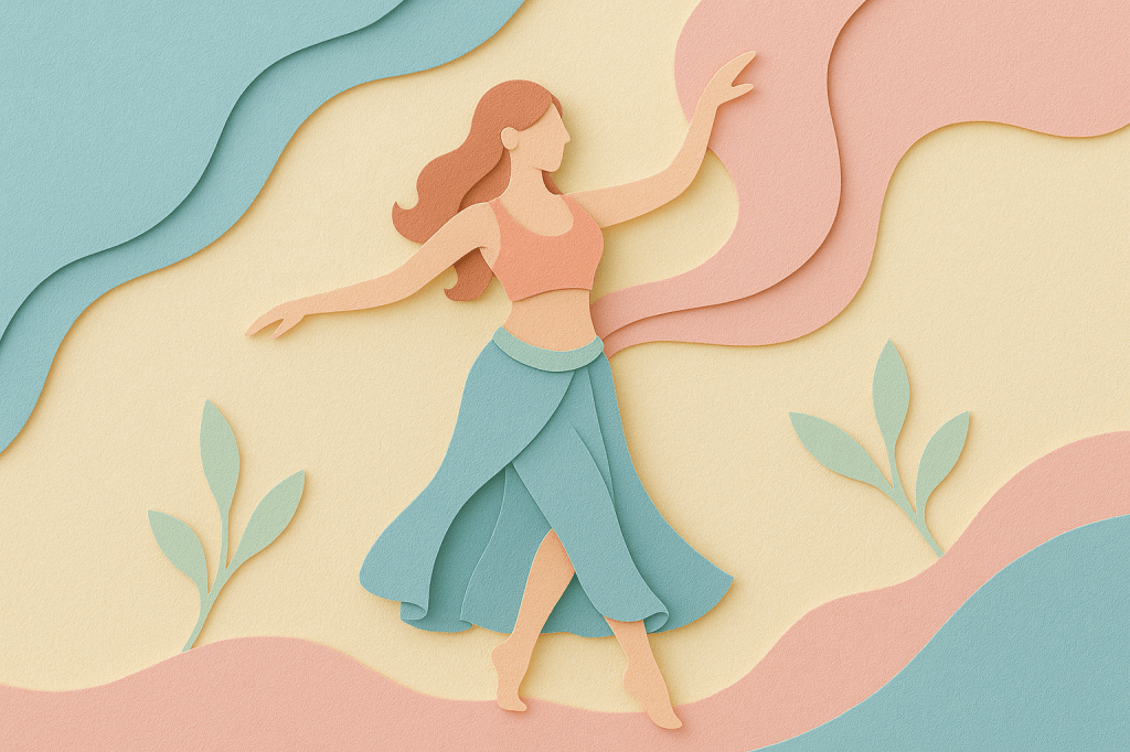 una danzatrice con gonna lunga in posa stile paper cut