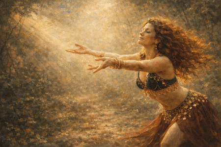 danzatrice nel bosco alla luce del sole crea armonia