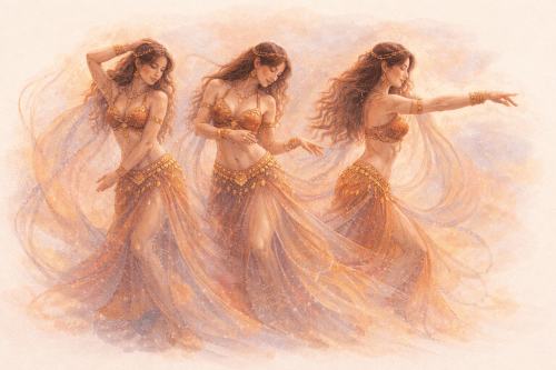 tre danzatrici che compiono movimenti stile pastello delicato