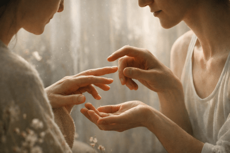 leggero tocco delle dita tra due donne