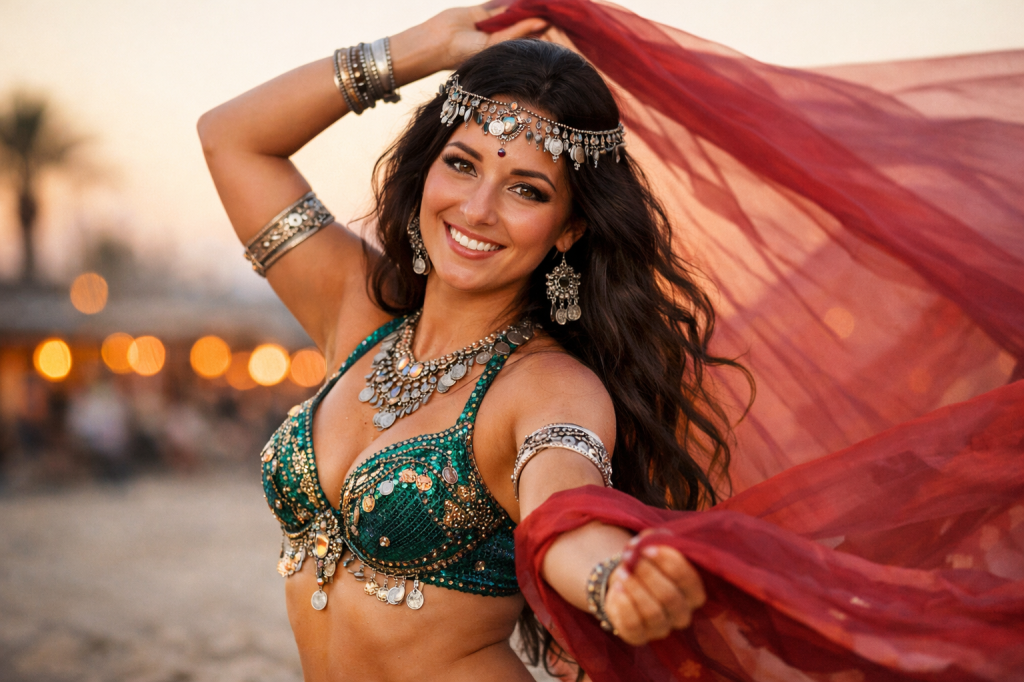 danza del ventre, danzatrice che sorride