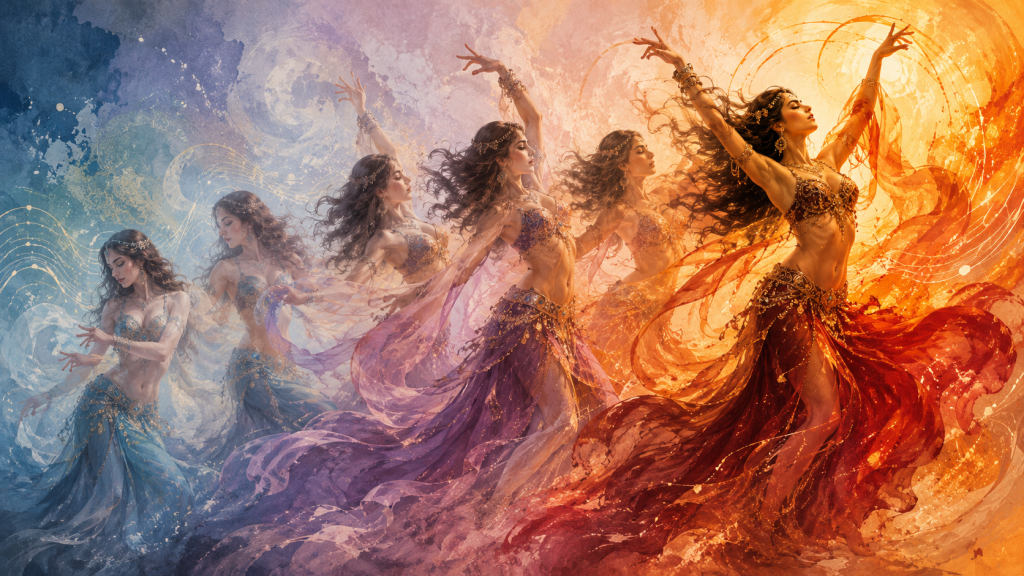 danzatrice nelle diverse fasi musicali