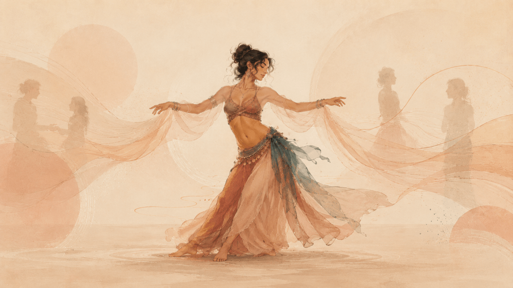 una danzatrice in piedi si sente bene e danza libera
