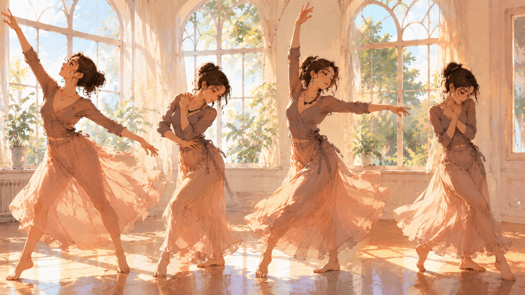 Stessa danzatrice danza su 4 emozioni diverse