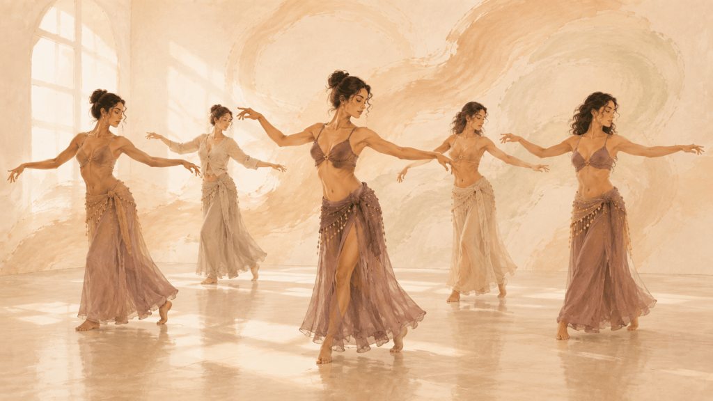 gruppo di danzatrici provano assieme