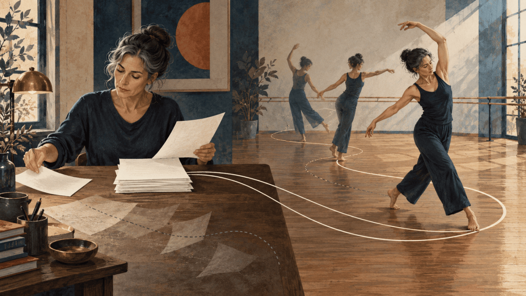 yìuna donna scrive e allo stesso temo danza