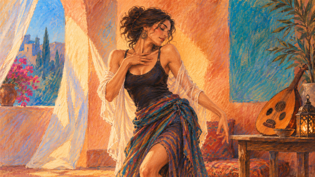 Donna danza seguendo le parole cantate